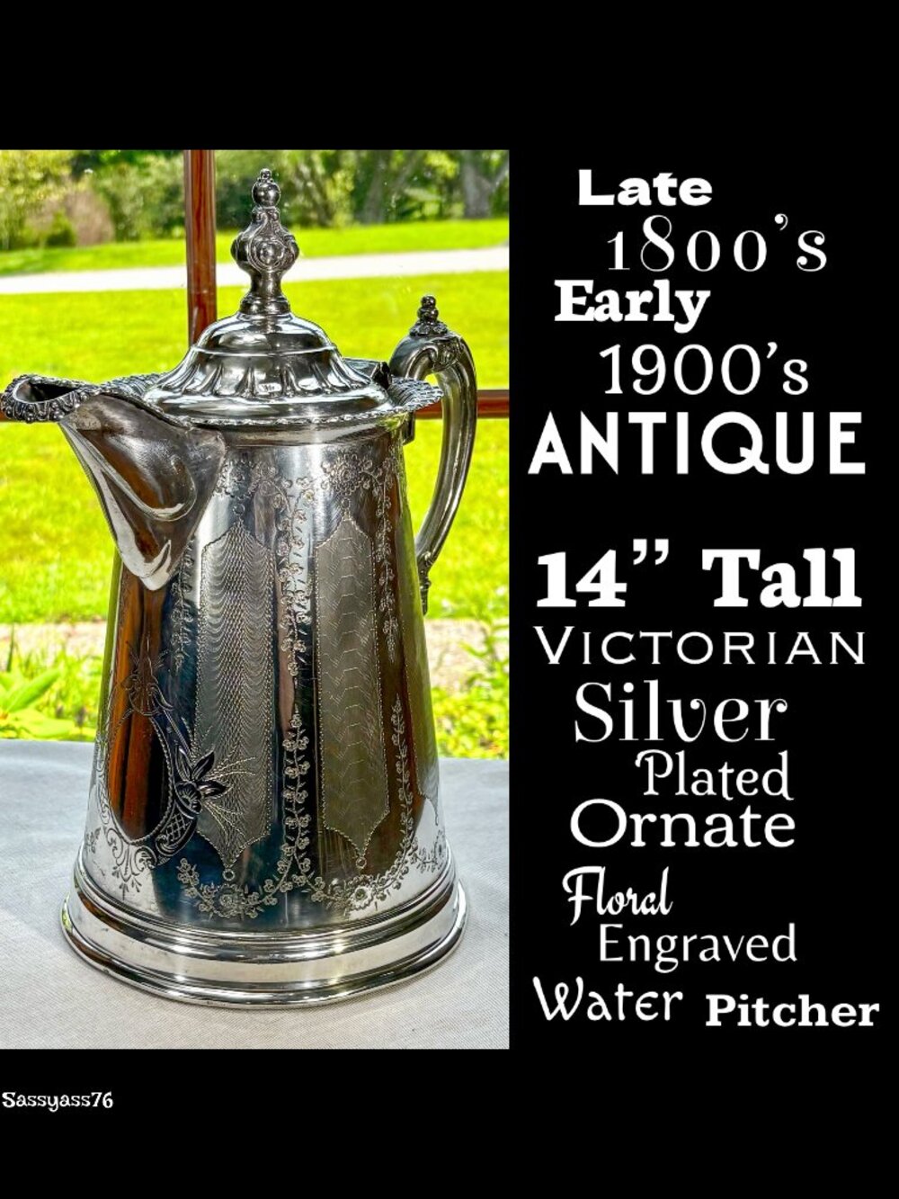 🆕ANTIQUE▪️14" Victorian Silver Plated Ornate Floral Engraved Water Pitcher